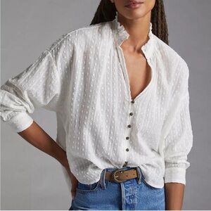 Pilcro White Textured Button-Front Blouse